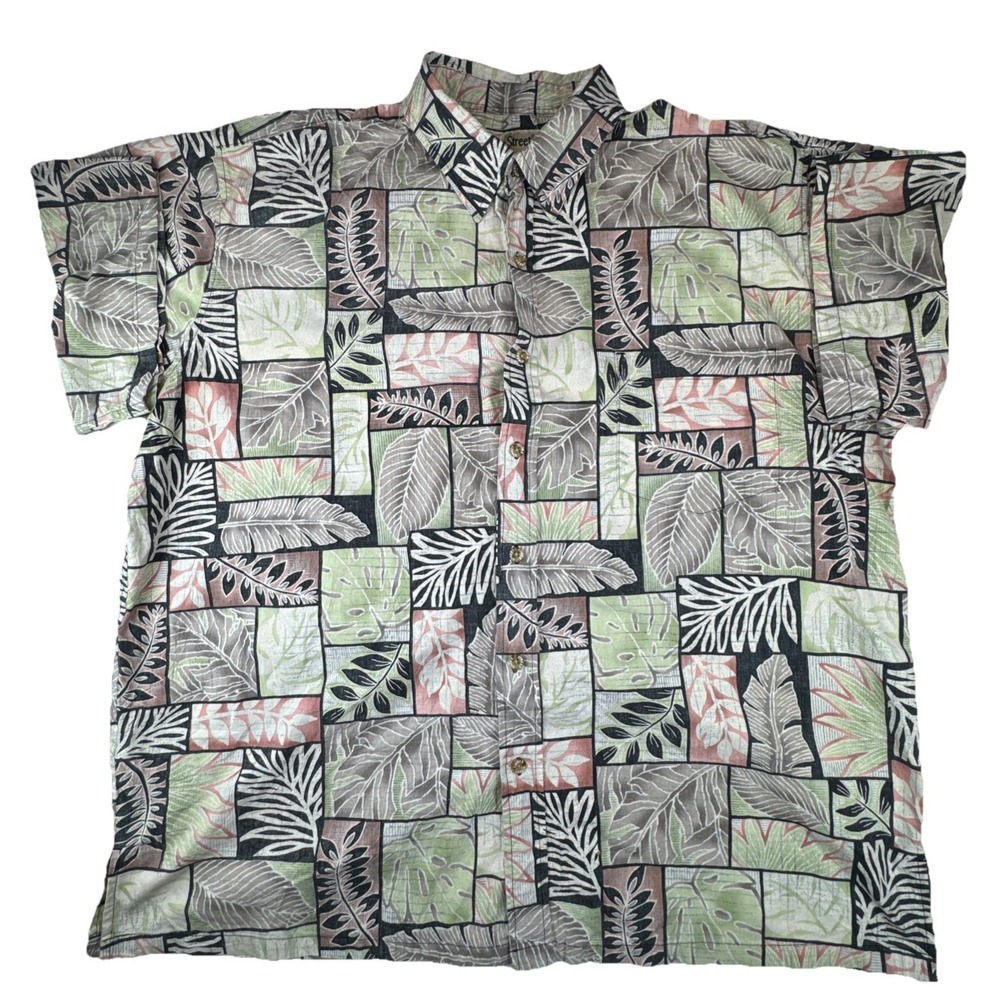 Cooke Street Honolulu Shirt Mens XL Reverse Print Tropical Leaf Aloha Green